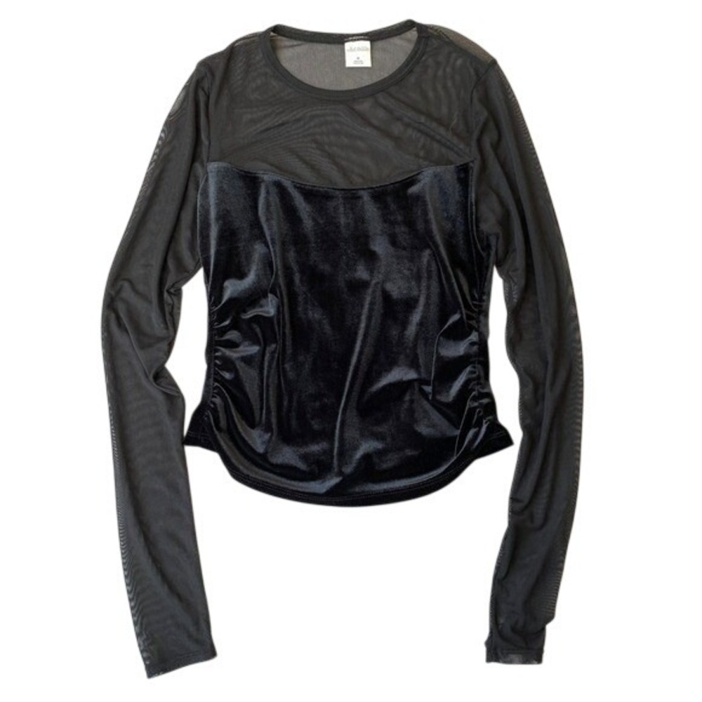 Y2K Whimsigoth Sheer Velvet Mesh Long Sleeve Top Women M Black Fairy Grunge‎ - Picture 2 of 10